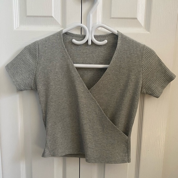ROMWE Tops - New ROMWE Gray Wrap Crop Top!